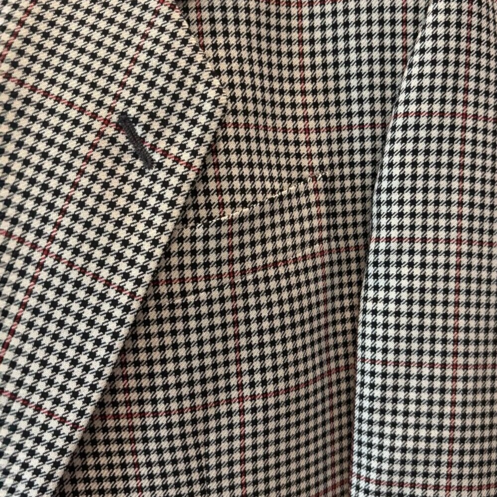 Karl‎ Lagerfeld Paris Blazer 40R Red Accent Houndstooth Silk Wool - Picture 3 of 8